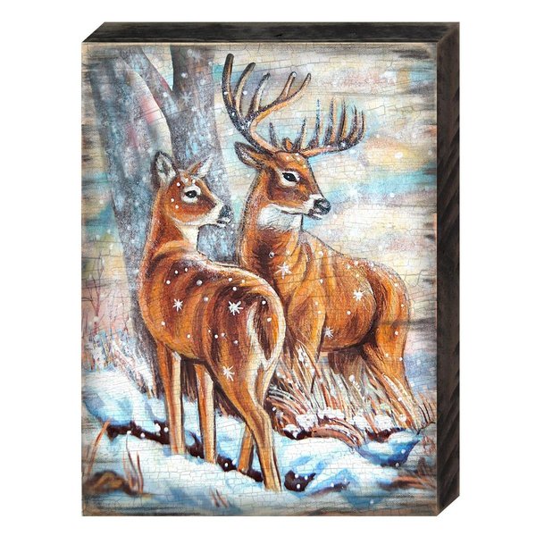 Designocracy 9521208 Peaceful Reindeers Wooden Block Graphic Art Design 95212B08